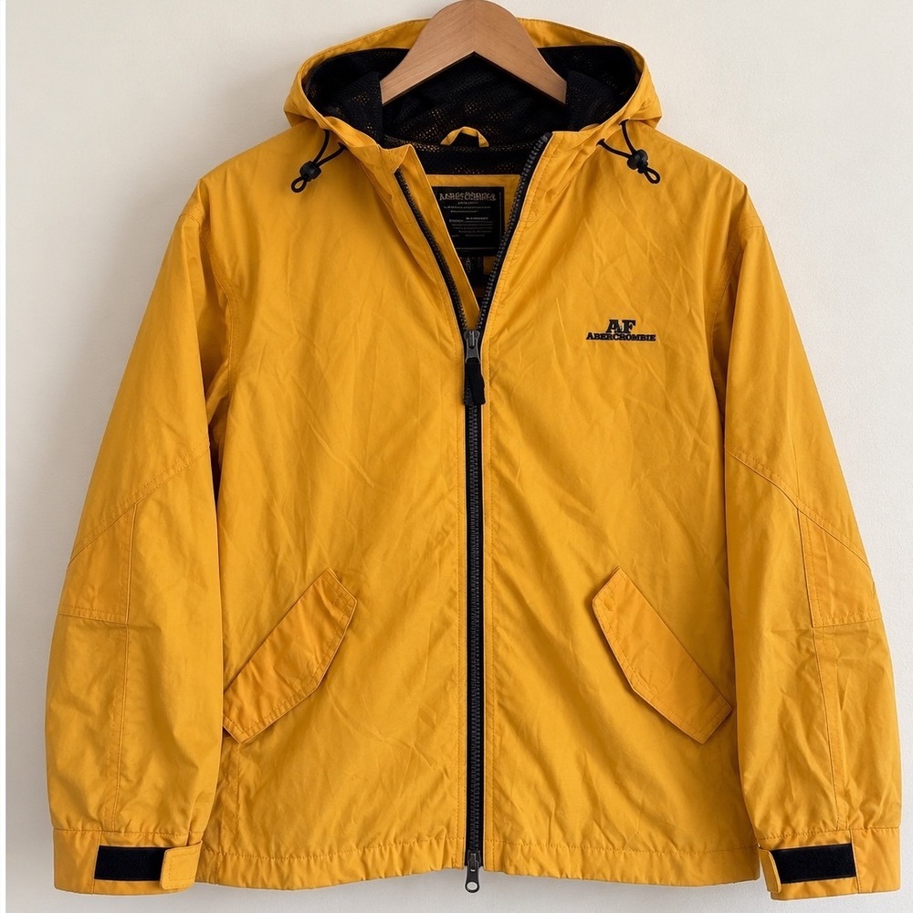 Vtg Abercrombie Fitch Performance Jacket Mens L Yellow Windbreaker Hooded Y2K